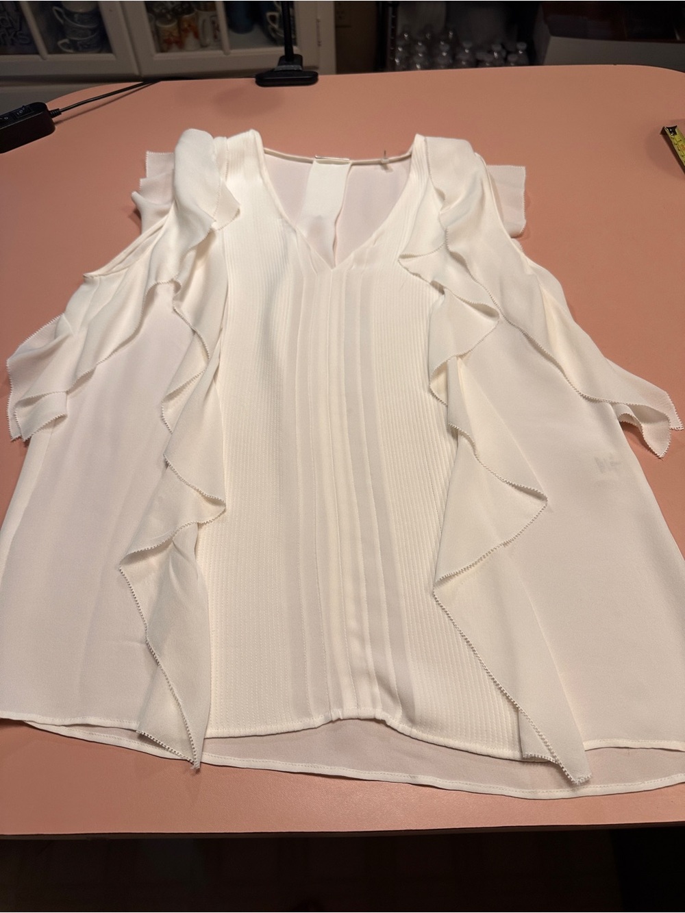 EUC Elie Tahari Silk Ruffle Cold-Shoulder Blouse